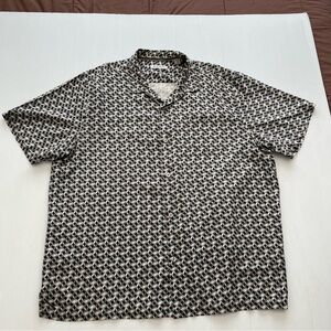 Tommy Bahama 100% Silk Short Sleeve Button Up Shirt Black Gray Pattern Size XXXL